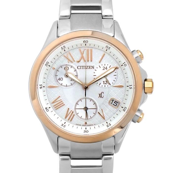 シチズン(CITIZEN) xC クロスシー basic collection FB1404-51A レディース腕時計 エコ・ドライブ クロノグラフ シンプルアジャスト 箱付き ホワイト文字盤