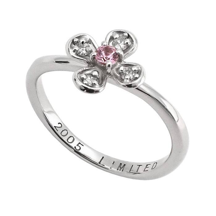 スタージュエリー(STAR JEWELRY) K18WG ピンクサファイア 指輪 9号 フラワーモチーフ 花 新品仕上げ済 ホワイトゴールド