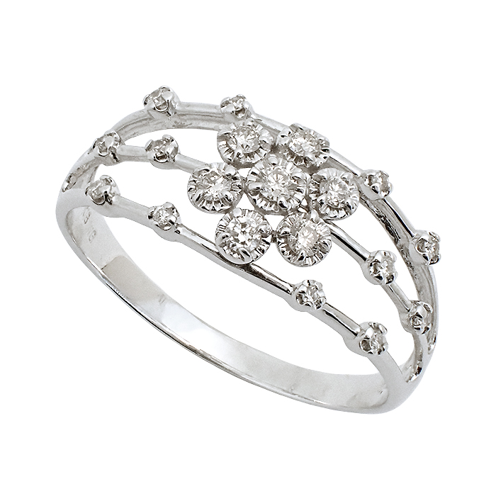 K18WG ダイヤモンド 指輪 22.5号 フラワーモチーフ 花 新品仕上げ済 ホワイトゴールド