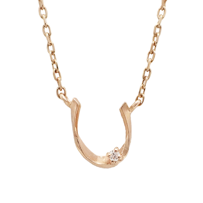 エテ(ete) K10ホースシューネックレス 石付き ピンクゴールド