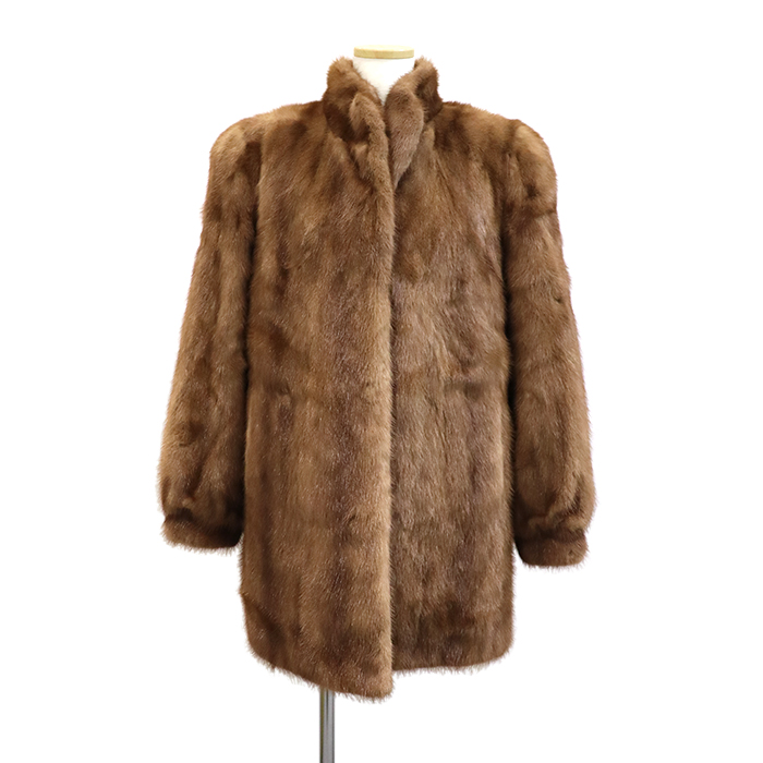 ミンク ファー 毛皮 ハーフコート アウター ブラウン
