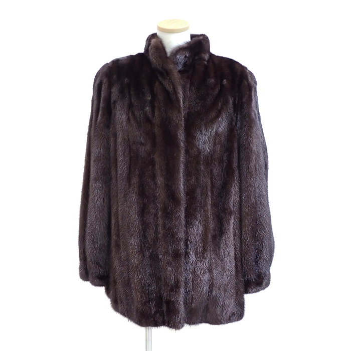 ミンク ファー 毛皮 ハーフコート アウター 11号 ダークブラウン