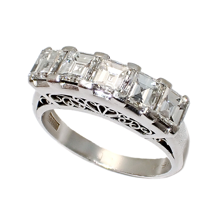 Pm900 ダイヤモンド 一文字 指輪 14号 スクエアカット シルバーカラー