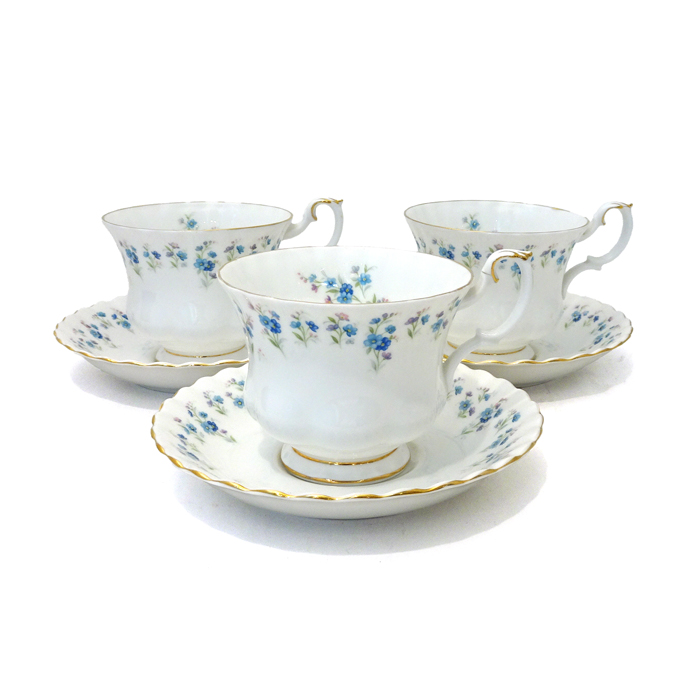 ロイヤルアルバート(ROYAL ALBERT) メモリーレーン カップ＆ソーサー 3客セット コーヒーカップ ボーンチャイナ 金彩 ブルー