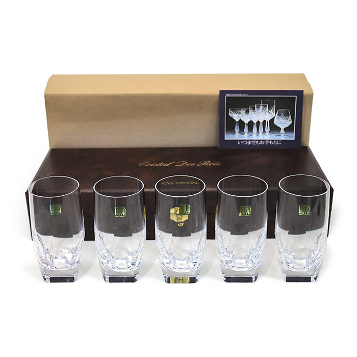 ホヤ クリスタル(HOYA CRYSTAL) クリスタル デ ロア Crystal Des Rois グラス タンブラー コップ 5点セット 4面Qカット ケース付き クリア