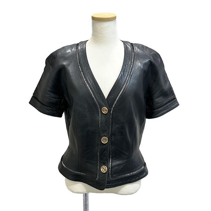 ロエベ(LOEWE) 半袖トップス ジャケット ナッパレザー ブラック サイズ42 レディース