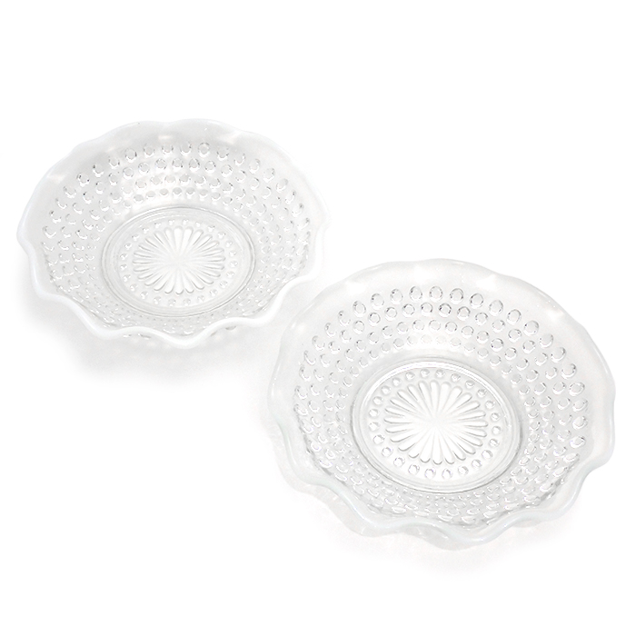 アンカーホッキング(Anchor Hocking) デザートボウル 2枚セット ムーンストーン ホブネイル フリル 波形 ガラス クリア 乳白色