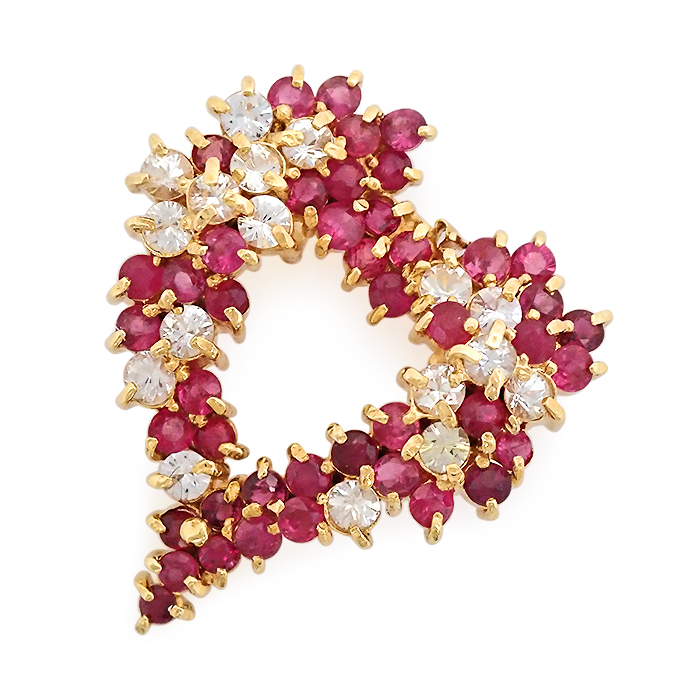 K18 ルビー ペンダントトップ ハートモチーフ ゴールドカラー