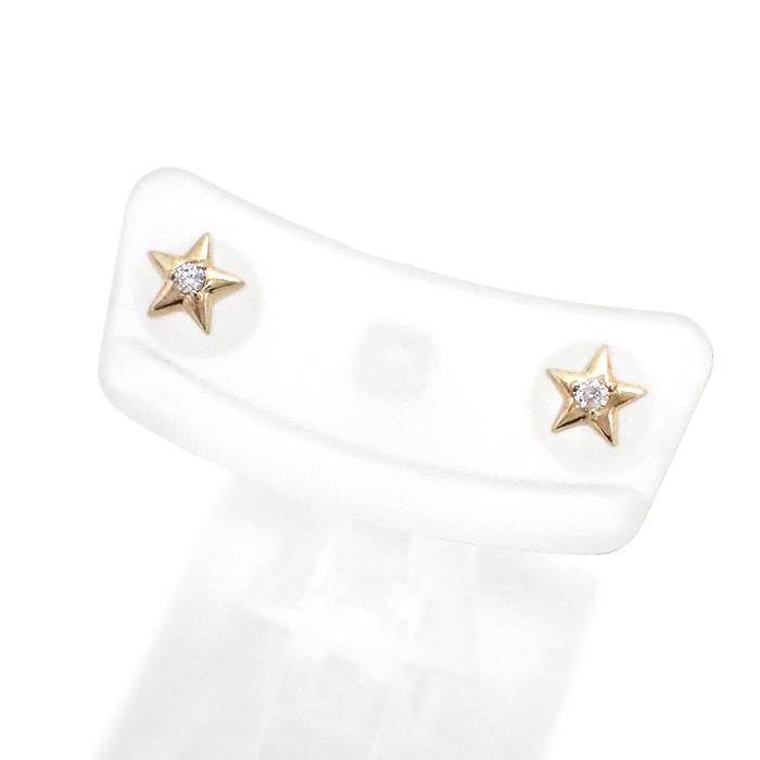K10 ダイヤモンド ピアス 一粒 星型 スターモチーフ イエローゴールド